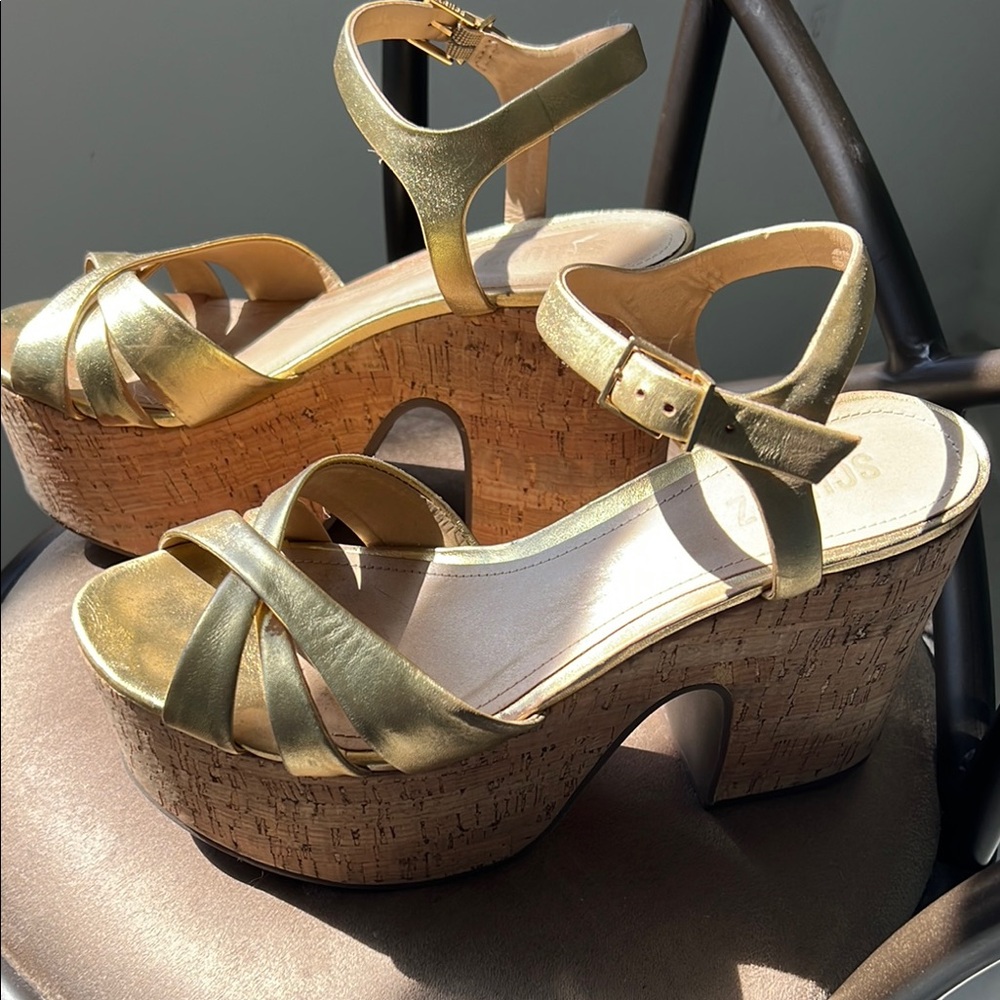 Schutz Gold Platform Sandals